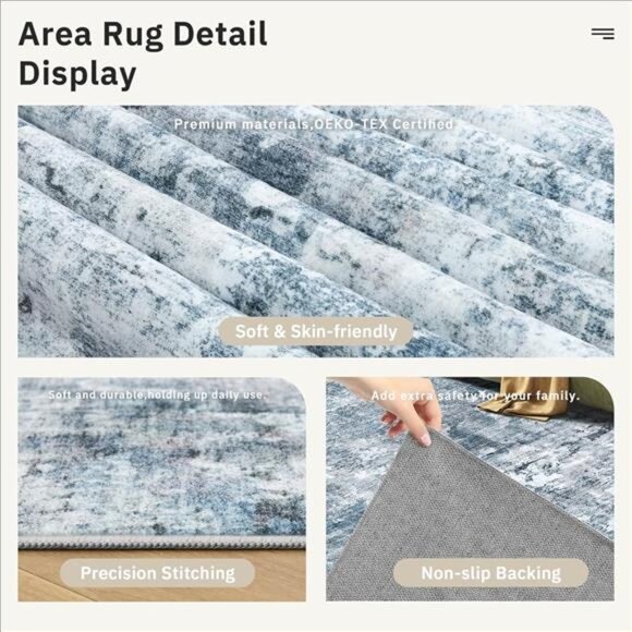 Abstract Rug 8x10 Living Room Bedroom Dining Room Area Rugs Blue - Picture 6 of 7